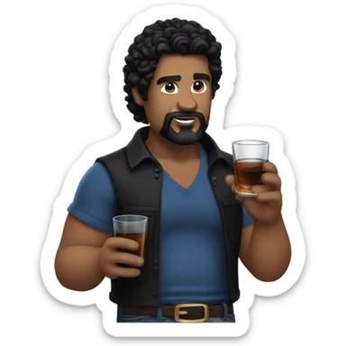 julian trailer park boys (bulky man with white skin, with longer black hair, a black goatee, a black shirt, blue jeans, blue eyes, and a shot glass of whiskey) sticker