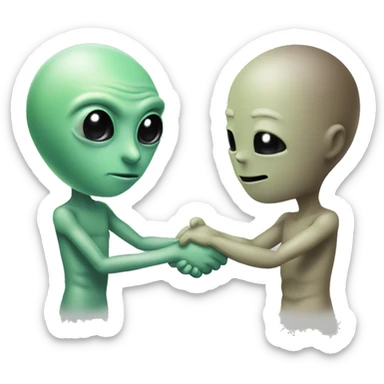 Alien and a human are shaking hands  sticker