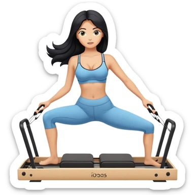 woman with bra, tanned long black hair, doing Pilates reformer sticker