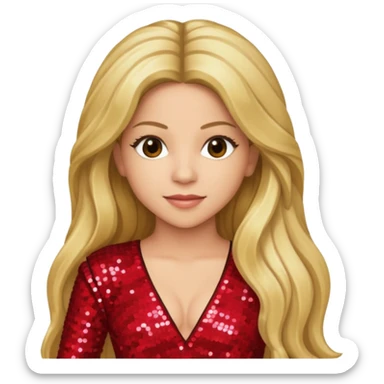Shakira with long dark blonde hair, red sequin outfit sticker