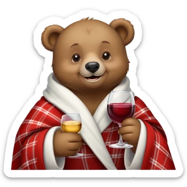 a Christmas teddy happy bear wrapped in a blanket with glass wine sticker