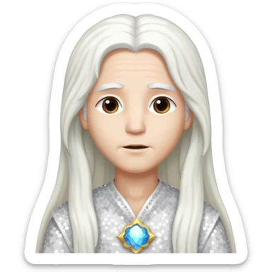 God from The Bible with long white hair, white sequin outfit sticker