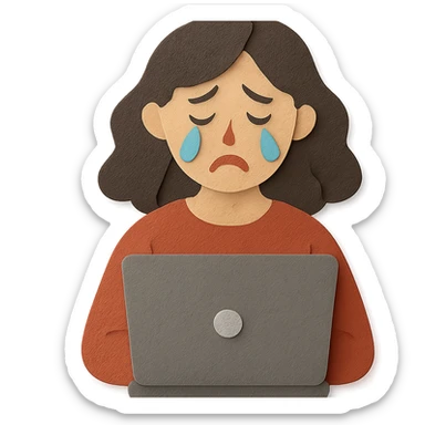 paper craft style crying woman with laptop sticker