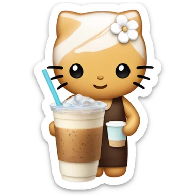 hello kitty holding iced coffee sticker