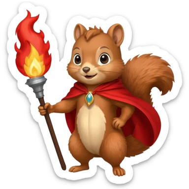 squirrel holding torch with red cape sticker