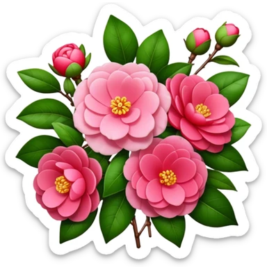 big bouquet Camellia flower, stem, leaf, more flower sticker