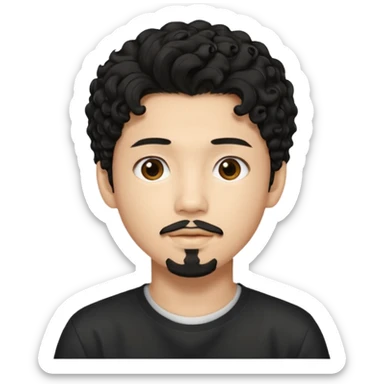 un ragazzo coreano di 18 anni  con il pizzetto capelli ricci e lunghi sciolti  neri  sticker