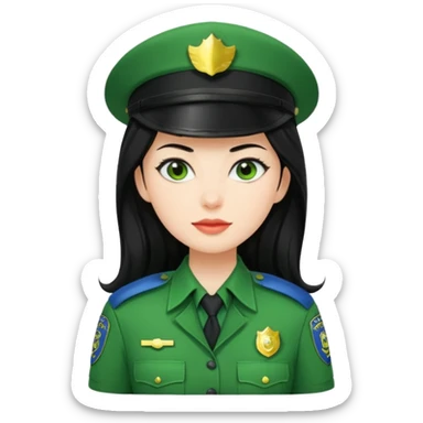 Female POLICE IN green, long black hair sticker