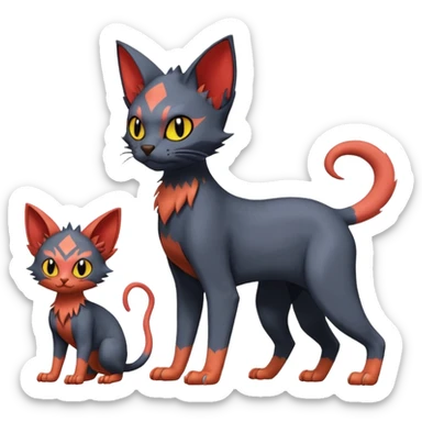Lykoi-Sphynx-Nargacuga-Litten-Torracat-fusion-Fakemon-Pokémon-creature  sticker