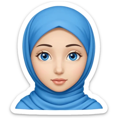 young beautiful Muslim woman wearing a hijab, blue love heart shapes popping up in her eyes sticker