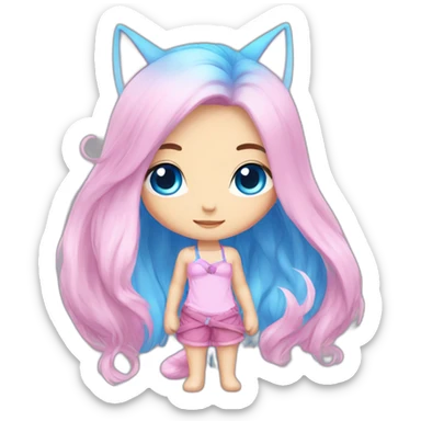 a cute chibi catgirl with blue eyes and long hair. hair on the left side is blue and went into pink. hair on the right side is pink and went into blue sticker