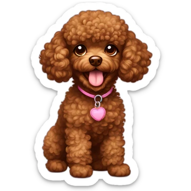 curly brown toy poodle with tongue out whole body sticker