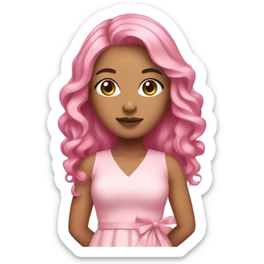 Karina aespa with pink hair, wearing a light pink dress with a ribbon in the middle. Her hair is a beautiful layered model. sticker
