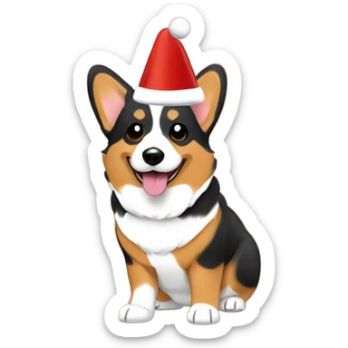 Tri-color corgi Christmas hat  sticker