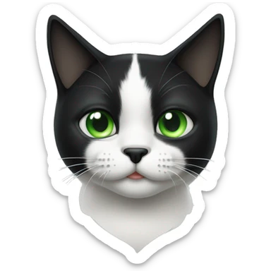 Black and white cat with an asymmetrical spot on the nose and green eyes sticker