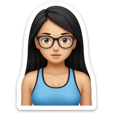 girl with long black hair, brown eyes, medium size breasts, wearing glasses and working out in the gym sticker