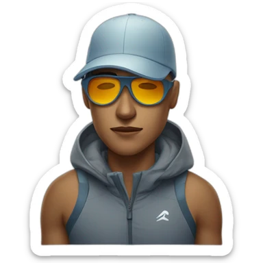 an exhausted runner wearing sunglasses a cap and winter shoes sticker