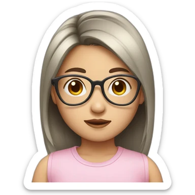 Asian Girl with back hair wearing heart shaped glasses sticker