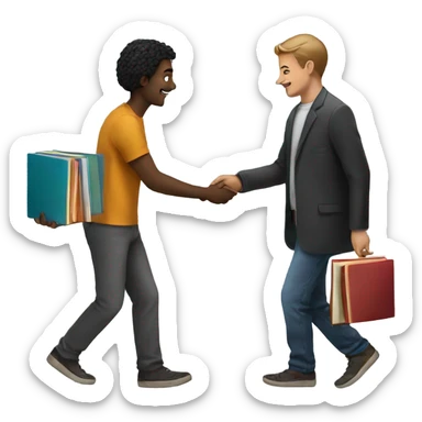 a person passing books to another person sticker