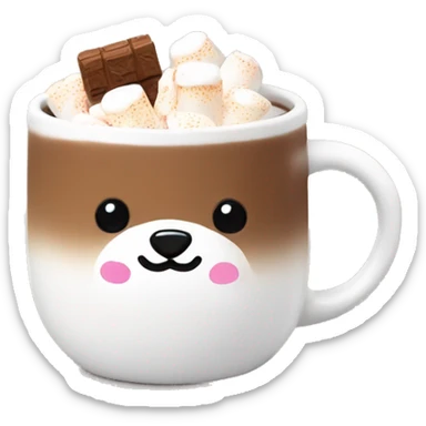 White mug with cute bear prints, hot choco with mallows on top sticker
