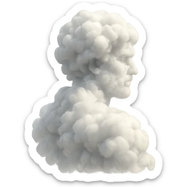 person fully made of voluminous clouds, shoulder view, looking straight, no background sticker