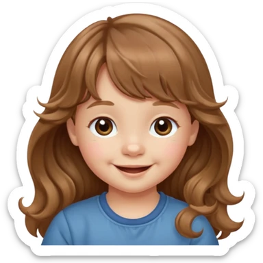 Please generate a portrait of a toddler with long, wavy, light brown hair, bangs. and is smiling

 sticker