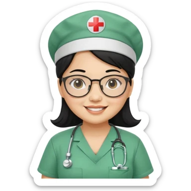 Open


Open


Open


Open
FILIPINA FEMALE NURSE, CHUBBY, BLACK HAIR, WITH GLASSES, GREEN SCRUBS, AND CAP, SMILING sticker
