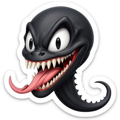 Venom with very long tongue out, clean black body, no logos or markings, simplified emoji style sticker