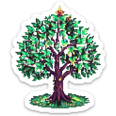 mystical tree with sparkling leaves and glowing magical aura sticker
