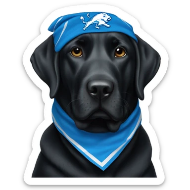 Large Black Lab dog in a Detroit Lions bandana  sticker