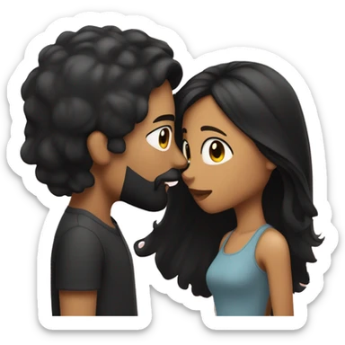 Medium skinned toned short bearded man with black hair kissing medium skin toned girl with black long hair sticker