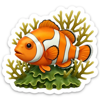 Realistic Clownfish appearing among algae and corals sticker