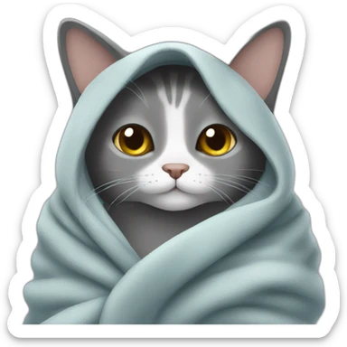 gray cat in a blanket sticker