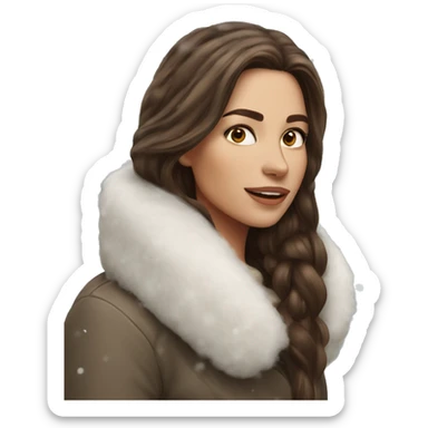 Realistic gorgeous long brown hair Polish woman in snow  sticker