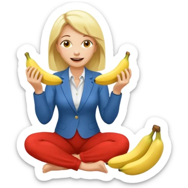 A blonde middle-aged woman kneels with two bananas in her mouth. sticker