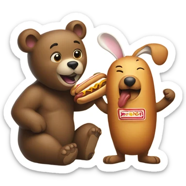 A bear with a hot dog and a bunny   sticker