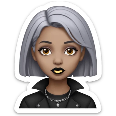 Light cool brown skin grey hair black lips goth girl sticker