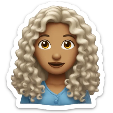 gril with long bown curly hair sticker