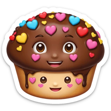 Cartoon chocolate mini pastry with heart eyes, tiny hearts floating, smiling face, chibi style, Twitch emoji style, transparent background, colorful
 sticker