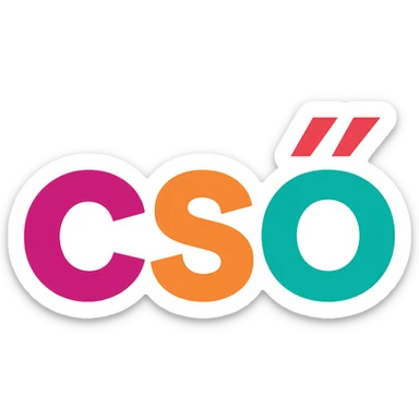 colorful modern text image with the word 'cső' in the center, varied colorful fonts, no emoji or face sticker