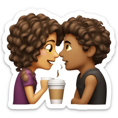 Chico con pelo rizado y chica de pel lacio café dandose un beso sticker
