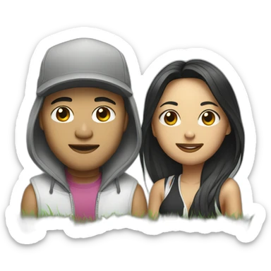 asian male rapper and a female songwriter on a lawn sticker