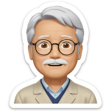 _cinematic-realistic-portrait-of-hayao-miyazaki,-depicted-with--large-rectangular-glasses,-his-happy-expression-rendered-in-lifelike-detail,-illuminated-with-soft,-realistic-lighting-that-emphasizes-his-creative-genius, his eyes closed  sticker