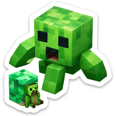 Minecraft creeper with a baby crawling on the ground sticker