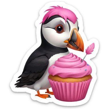 pink head feathers puffin eating pink muffin sticker