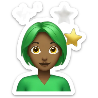 Green women holding three gold stars above head sticker