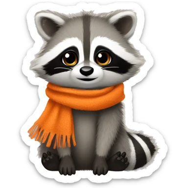 Fuzzy baby Raccoon with orange scarf sticker