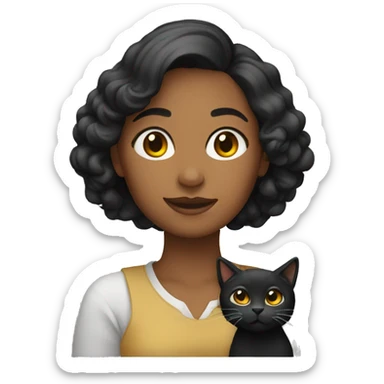 Una mujer con un gatito negro  sticker