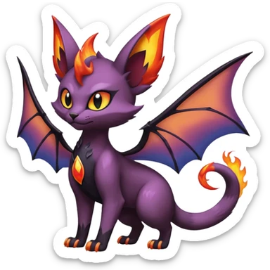 Black shiny glossy smooth soft edgy Noivern-Noibat-Purloin-Torracat-Lykoi-Caracal-cat-Fakemon-fusion-hybrid-creature sticker