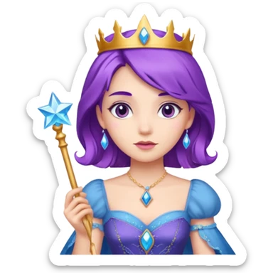 Princesses with Magic Wand in Purple Hair, blue dress sticker